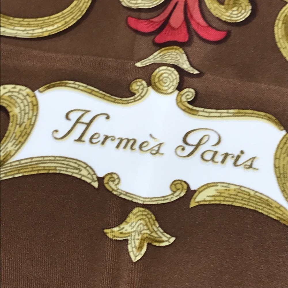 HERMES Authentic Brown Silk Scarf - Picture 3 of 11